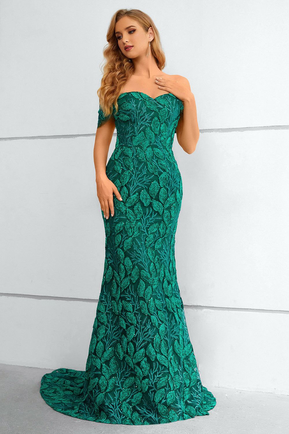 Dark Green Off The Shoulder Mermaid Prom Dress With Appliques sold by Zapaka product image thumbnail 5