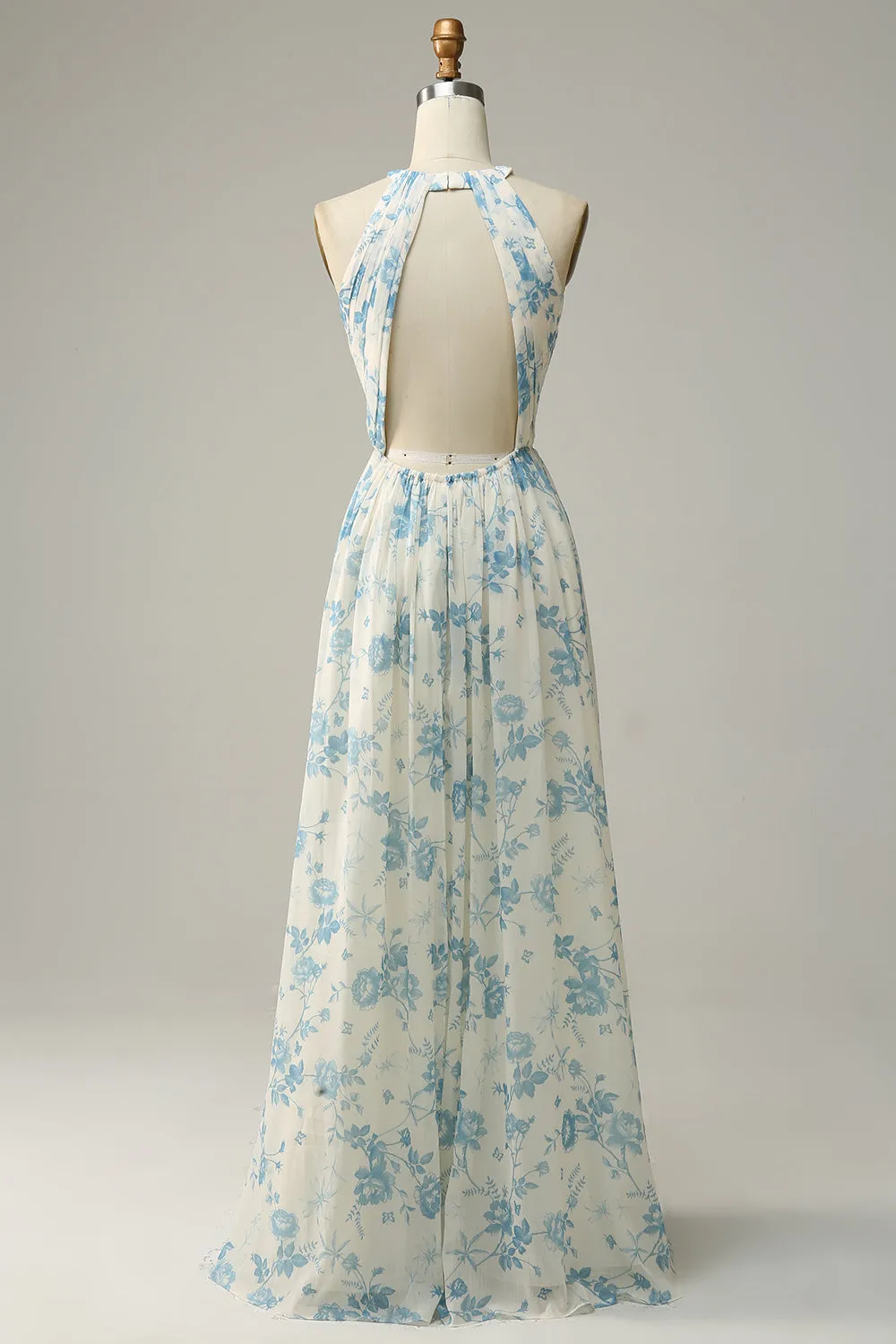 Blue Floral Boho Long Chiffon Bridesmaid Dress sold by Zapaka product image thumbnail 2