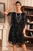 Batwing Sleeves Black Sequins 1920s Dress sold by Zapaka