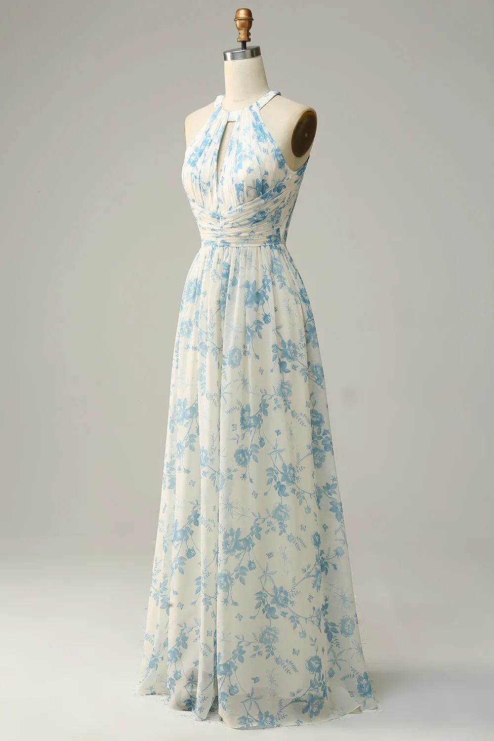 Blue Floral Boho Long Chiffon Bridesmaid Dress sold by Zapaka product image thumbnail 3