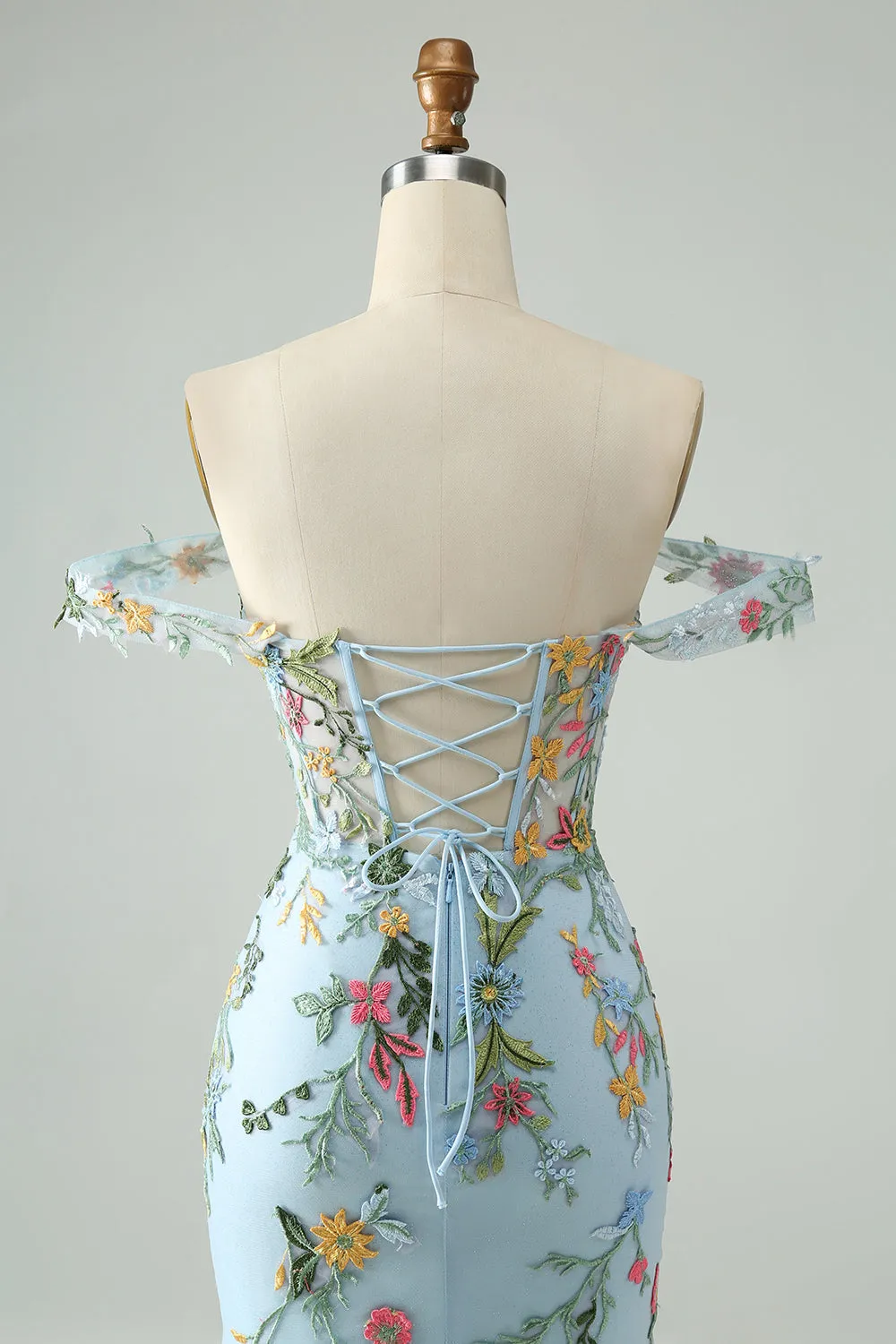 Blue Flower Bodycon Spaghetti Straps Embroidered Short Homecoming Dress sold by Zapaka product image thumbnail 2