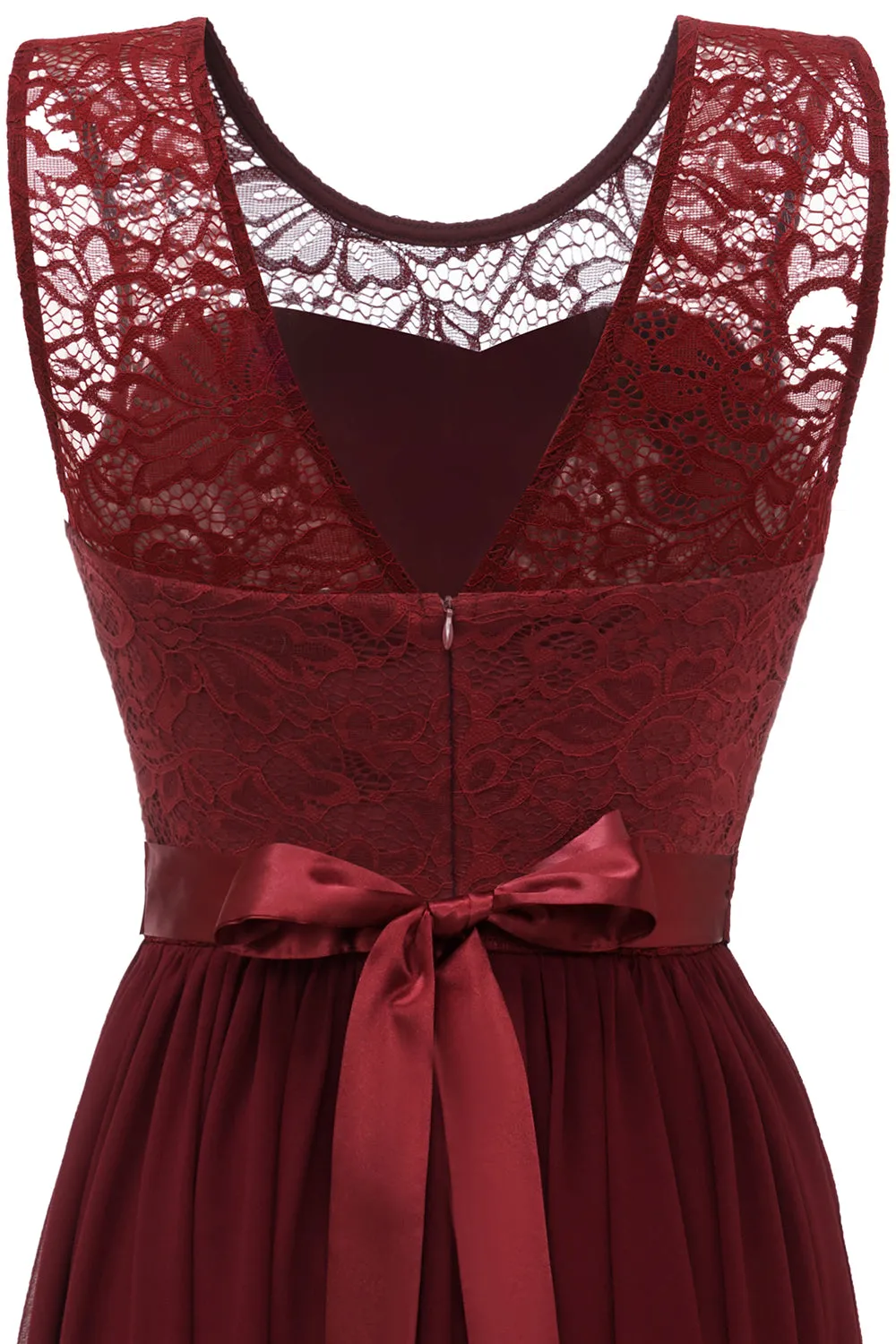 Burgundy Long Lace Bridesmaid Dress sold by Zapaka product image thumbnail 4