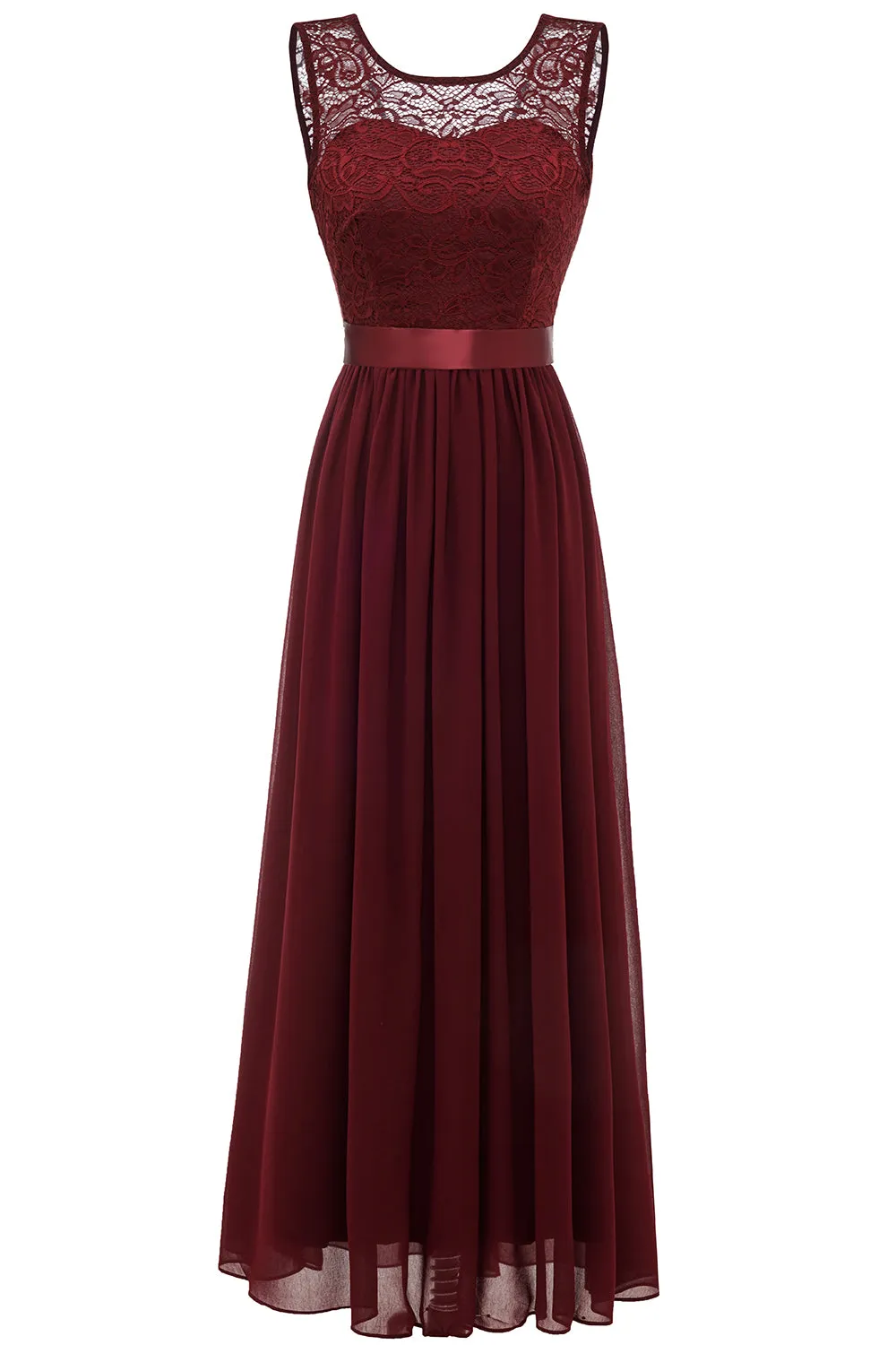 Burgundy Long Lace Bridesmaid Dress sold by Zapaka