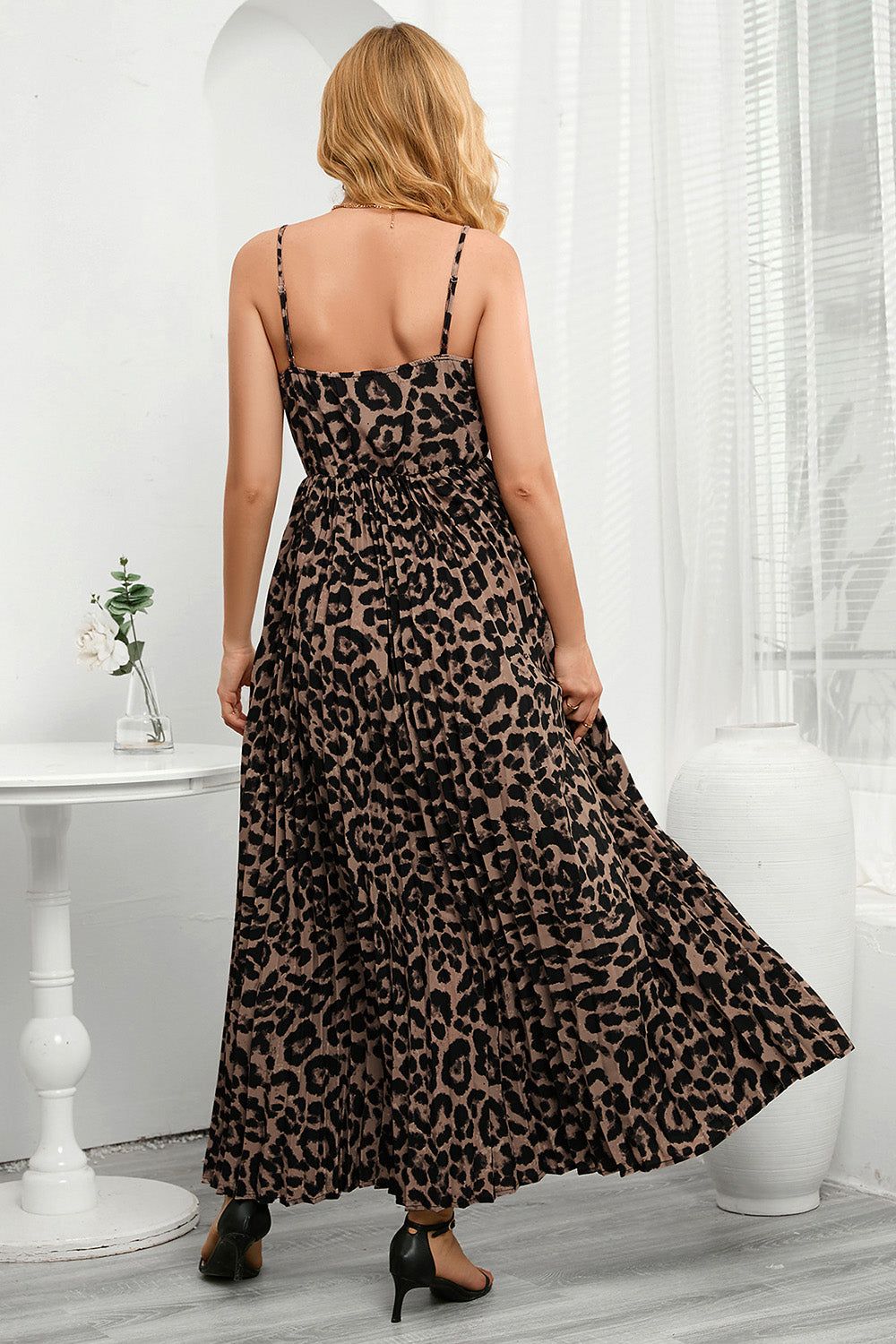 Leopard Printed A Line Spaghetti Straps Summer Dress with Ruffles sold by Zapaka product image thumbnail 2