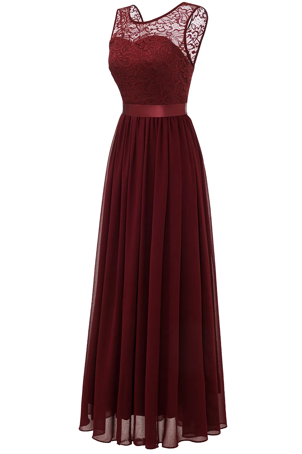 Burgundy Long Lace Bridesmaid Dress sold by Zapaka product image thumbnail 5