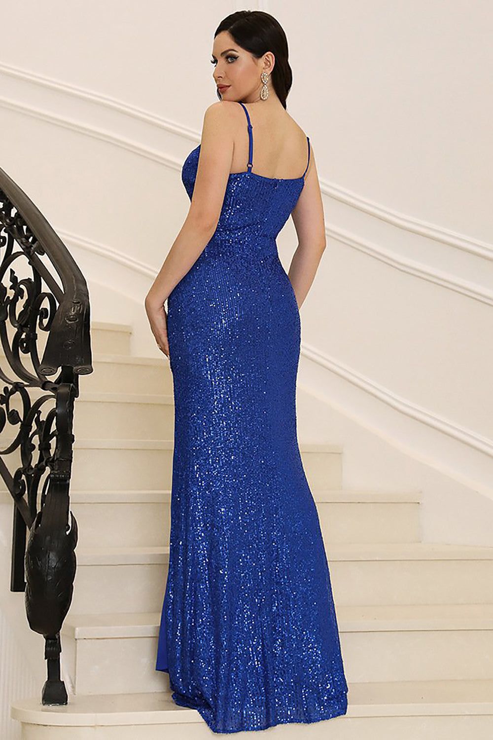 Sparkly Mermaid Sequins Royal Blue Prom Dress with Slit sold by Zapaka product image thumbnail 2