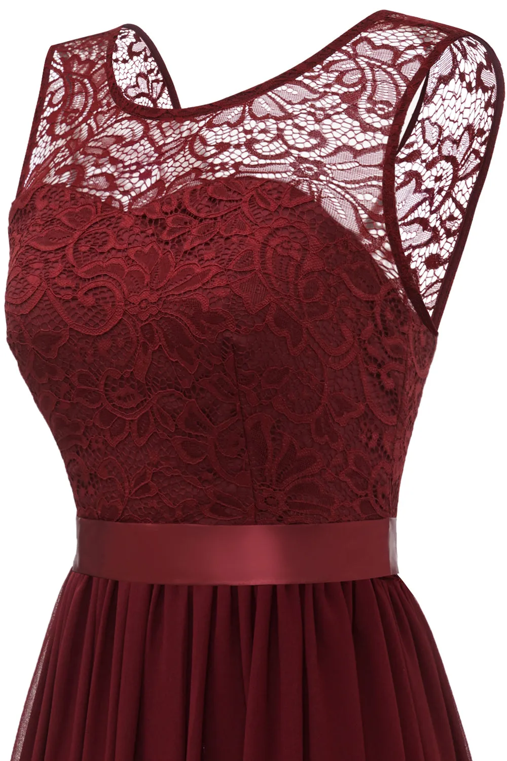 Burgundy Long Lace Bridesmaid Dress sold by Zapaka product image thumbnail 3