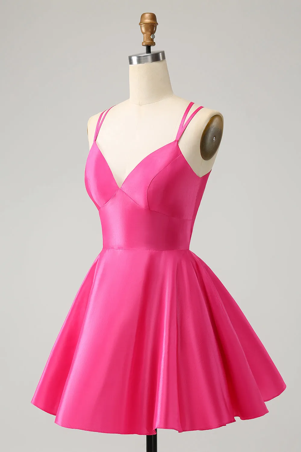 Fuchsia A Line Spaghetti Straps Backless Short Cute Homecoming Dress sold by Zapaka product image thumbnail 3