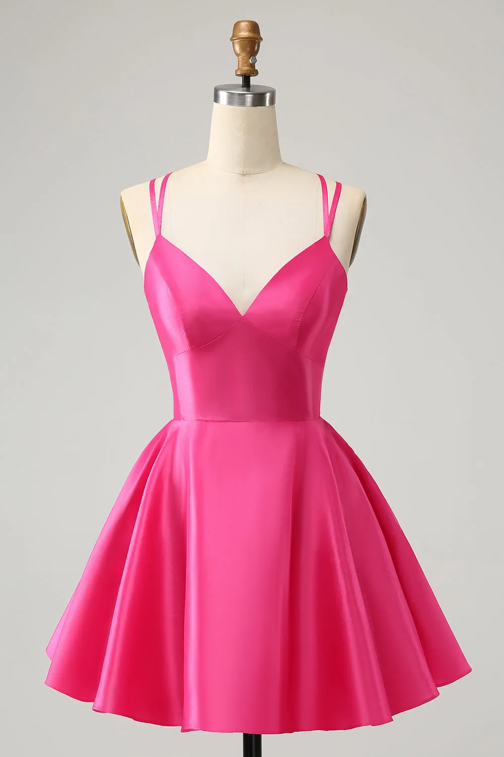 Fuchsia A Line Spaghetti Straps Backless Short Cute Homecoming Dress sold by Zapaka
