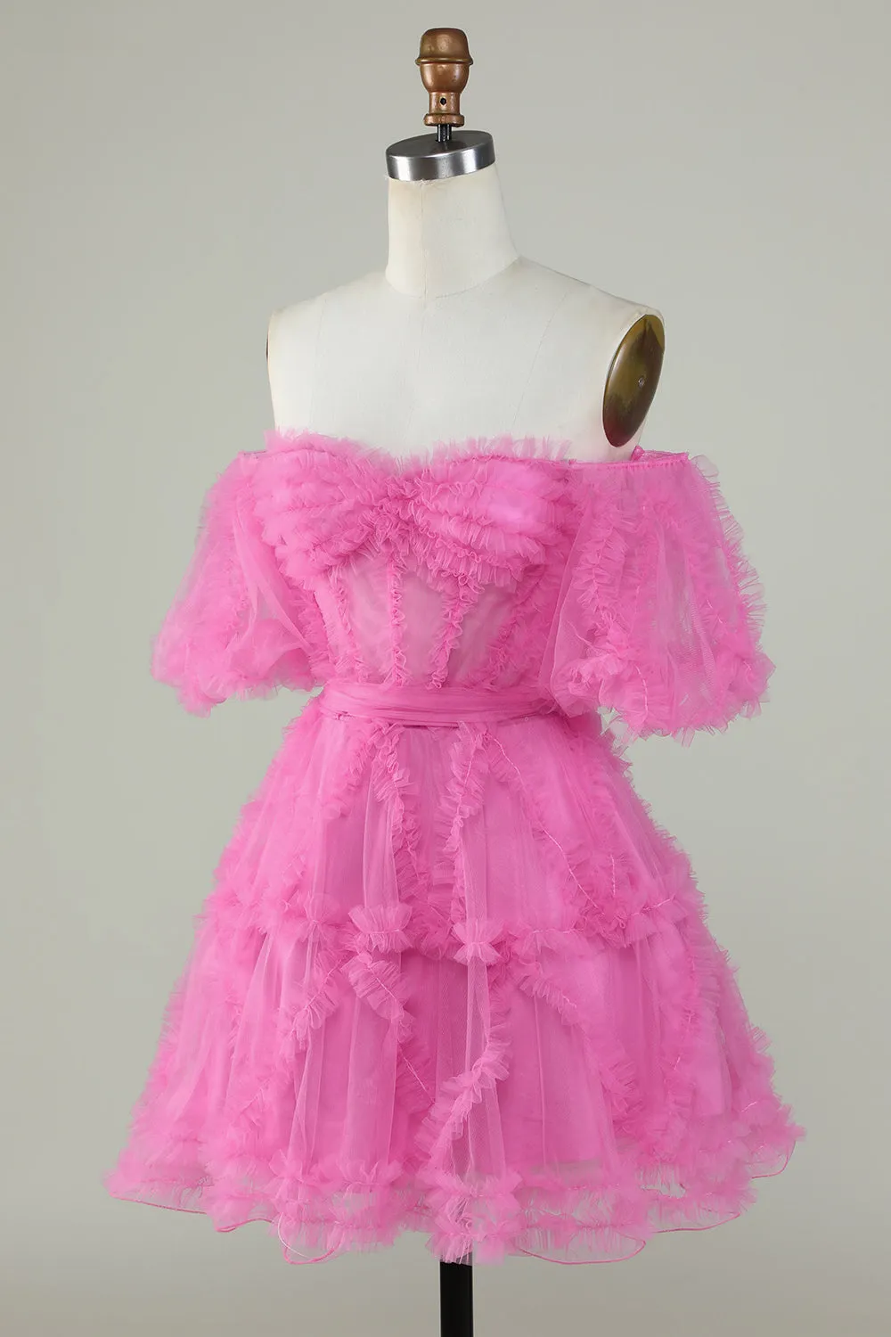 Cute A Line Off the Shoulder Pink Tulle Homecoming Dress sold by Zapaka product image thumbnail 3