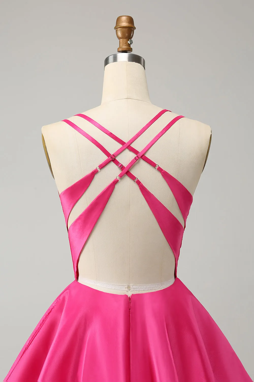 Fuchsia A Line Spaghetti Straps Backless Short Cute Homecoming Dress sold by Zapaka product image thumbnail 5