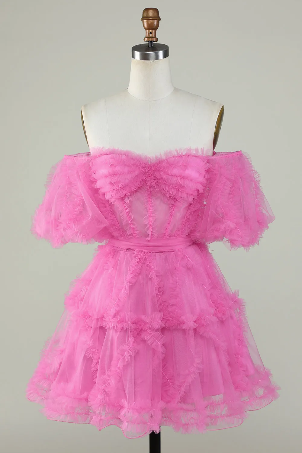 Cute A Line Off the Shoulder Pink Tulle Homecoming Dress sold by Zapaka