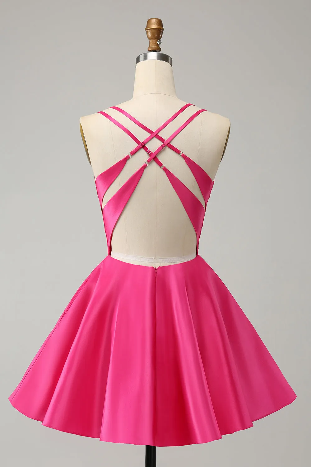 Fuchsia A Line Spaghetti Straps Backless Short Cute Homecoming Dress sold by Zapaka product image thumbnail 2