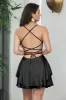 Cute Black A Line Spaghetti Straps Lace-Up Back Short Graduation Dress sold by Zapaka