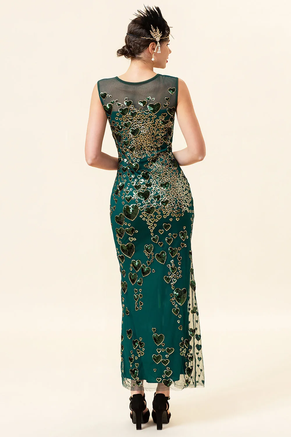 Sheath Round Neck Dark Green Love Heart Beaded Gatsby 1920s Dress sold by Zapaka product image thumbnail 2