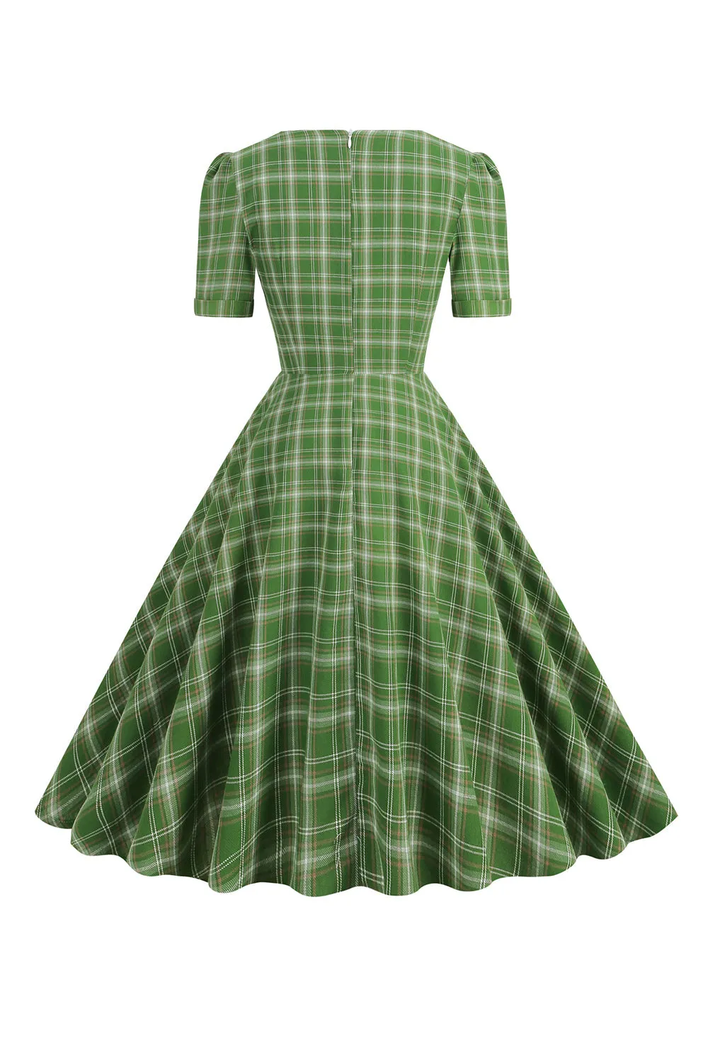 Green Plaid Short Sleeves 1950s Dress With Bowknot sold by Zapaka product image thumbnail 2