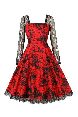 A Line Square Neck Black Rose Rendering Halloween Dress sold by Zapaka
