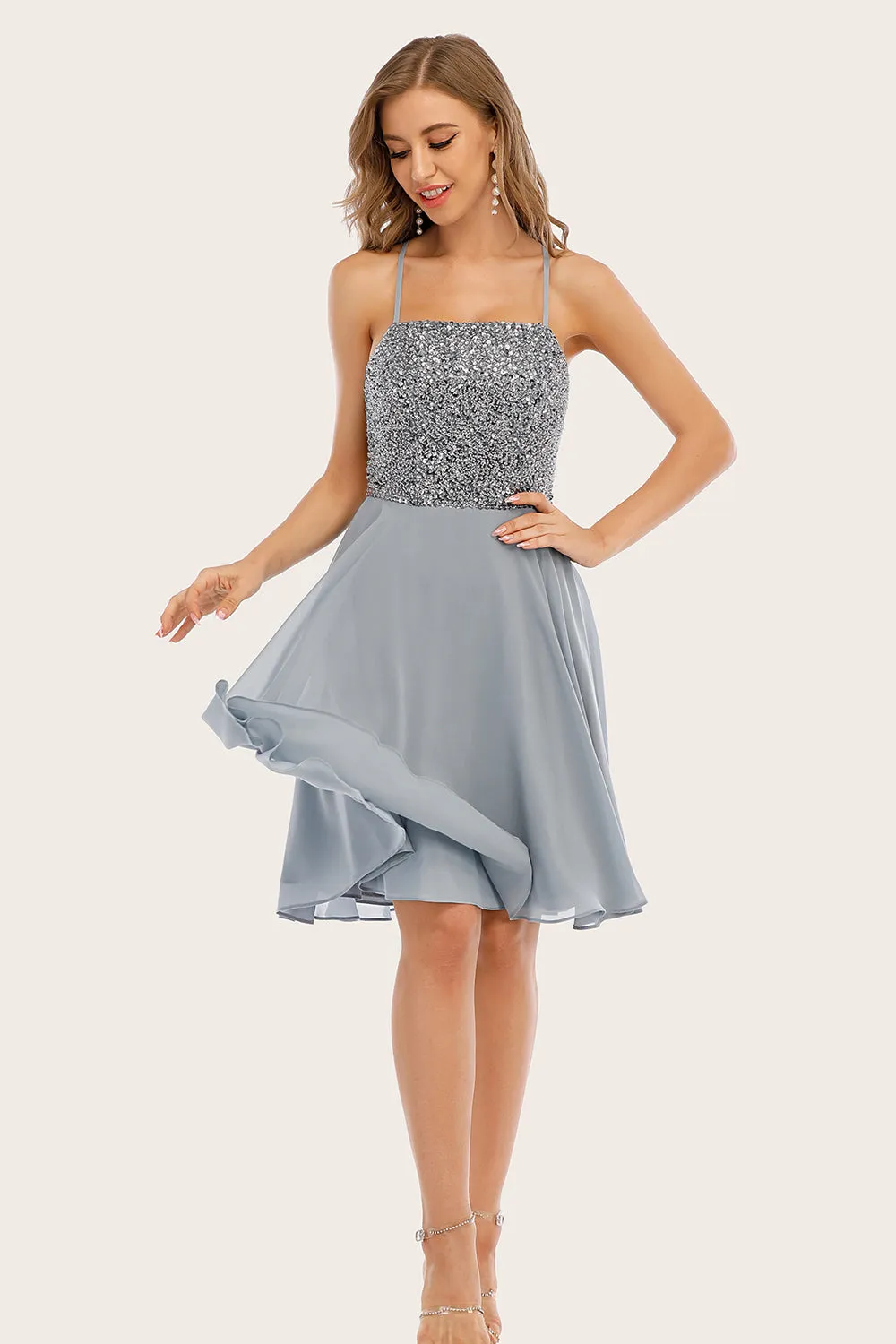 Grey Beaded Short Homecoming Dress sold by Zapaka product image thumbnail 4