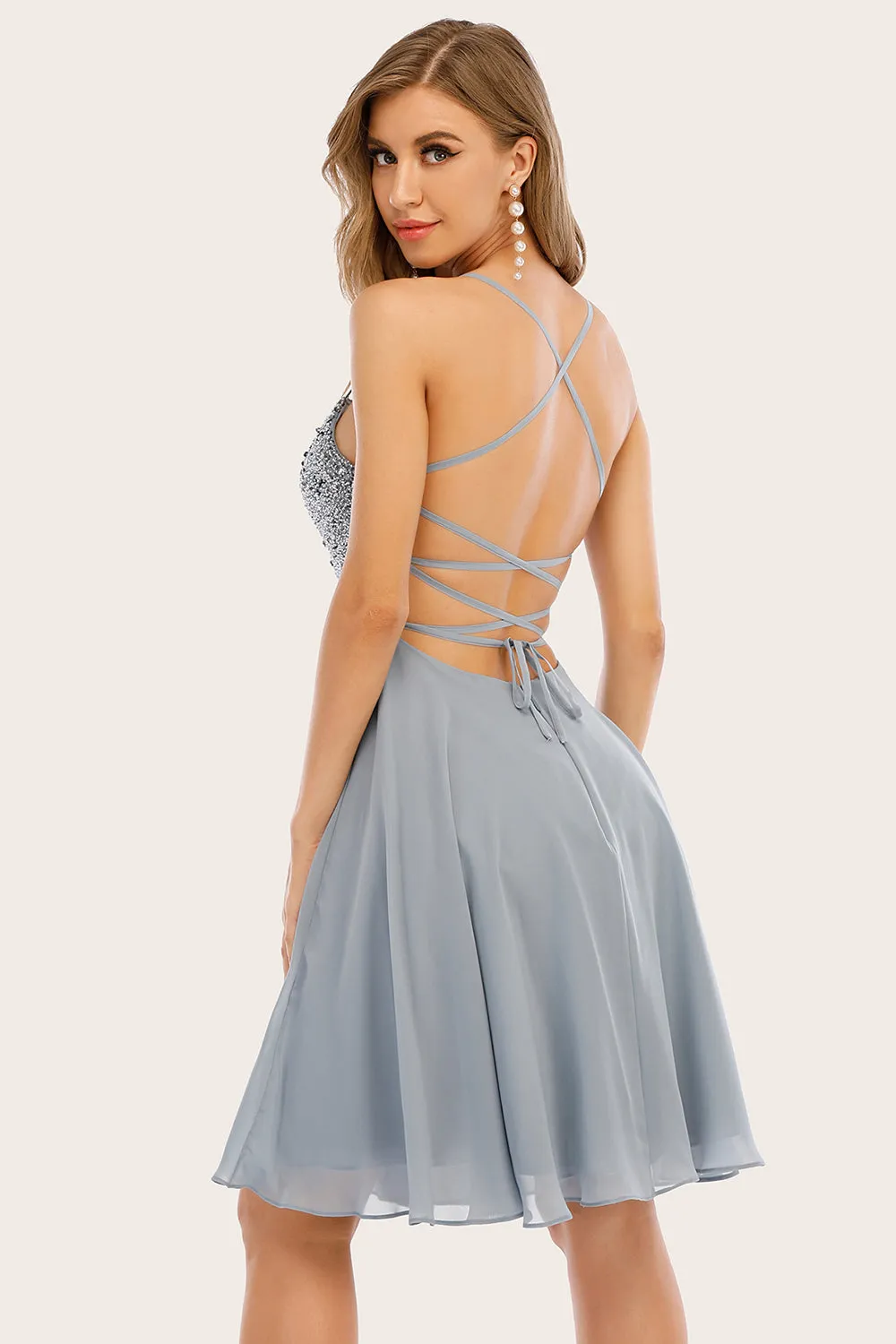 Grey Beaded Short Homecoming Dress sold by Zapaka product image thumbnail 2