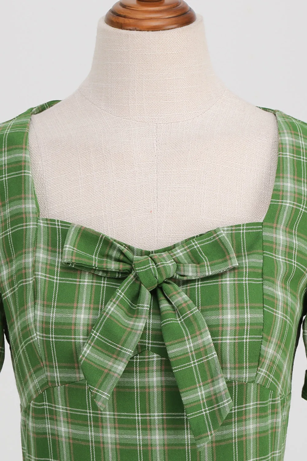 Green Plaid Short Sleeves 1950s Dress With Bowknot sold by Zapaka product image thumbnail 4
