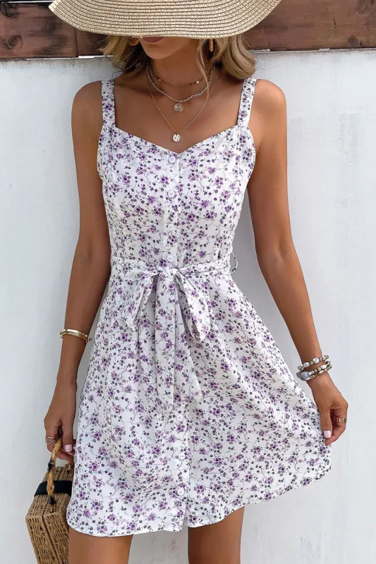 Lilac Sleeveless Straps Printed Short Summer Dress sold by Zapaka