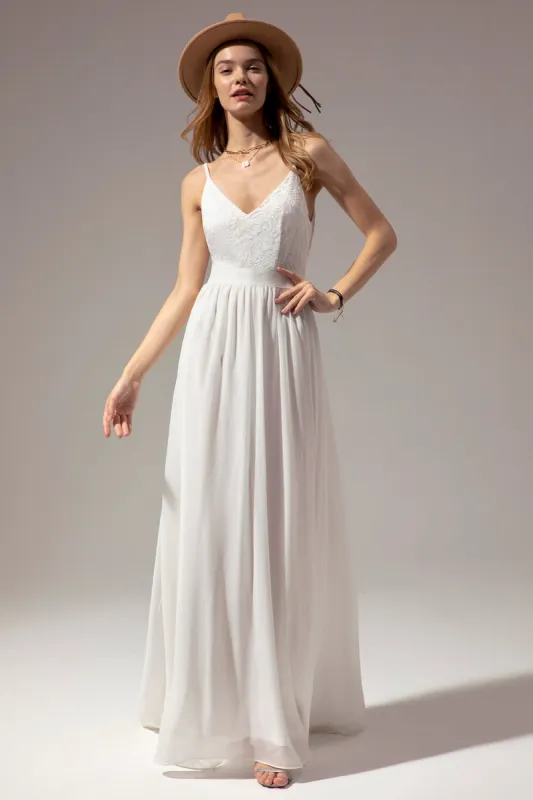 White Long Chiffon Bridesmaid Maxi Dress sold by Zapaka