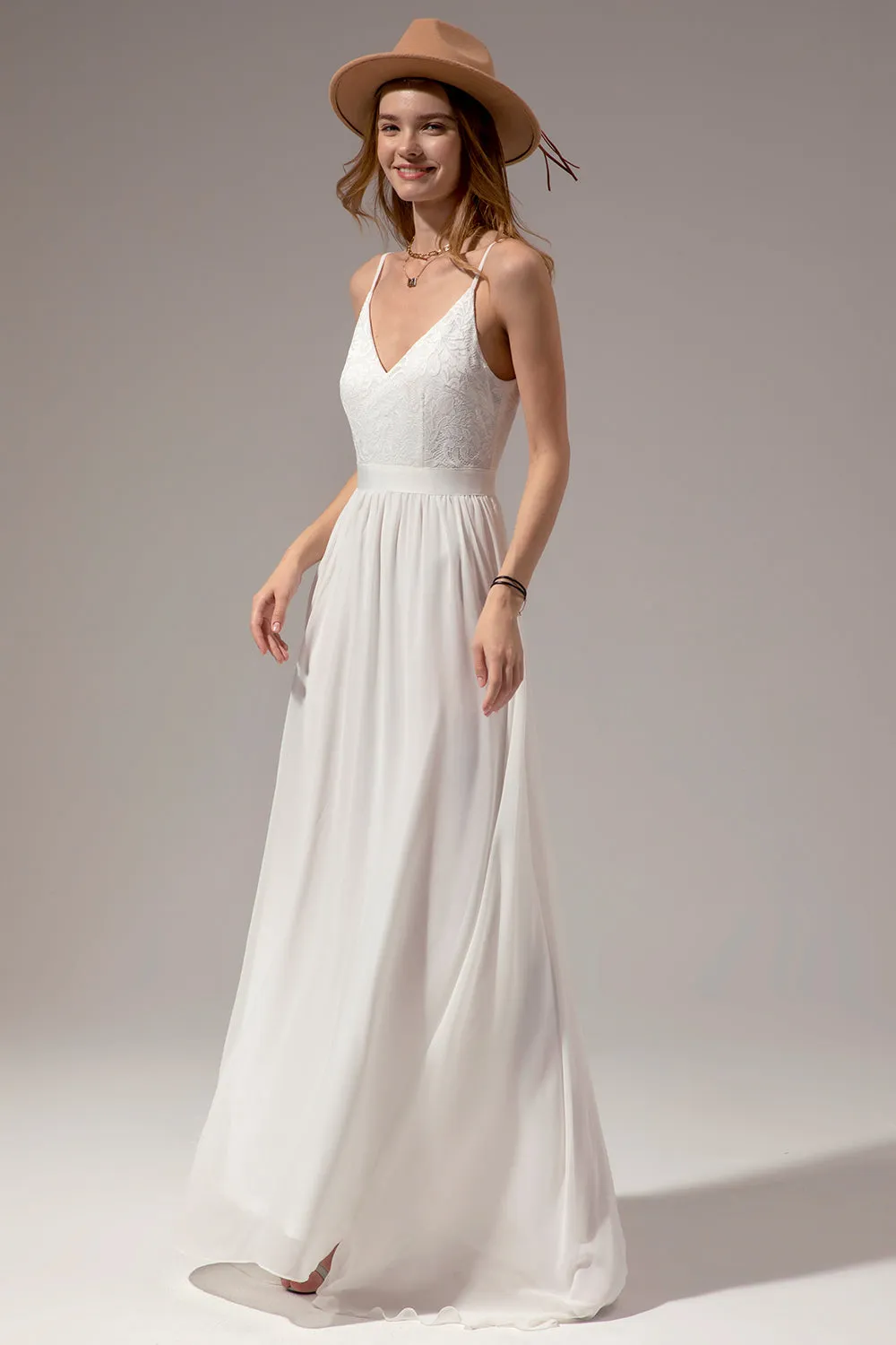 White Long Chiffon Bridesmaid Maxi Dress sold by Zapaka product image thumbnail 5
