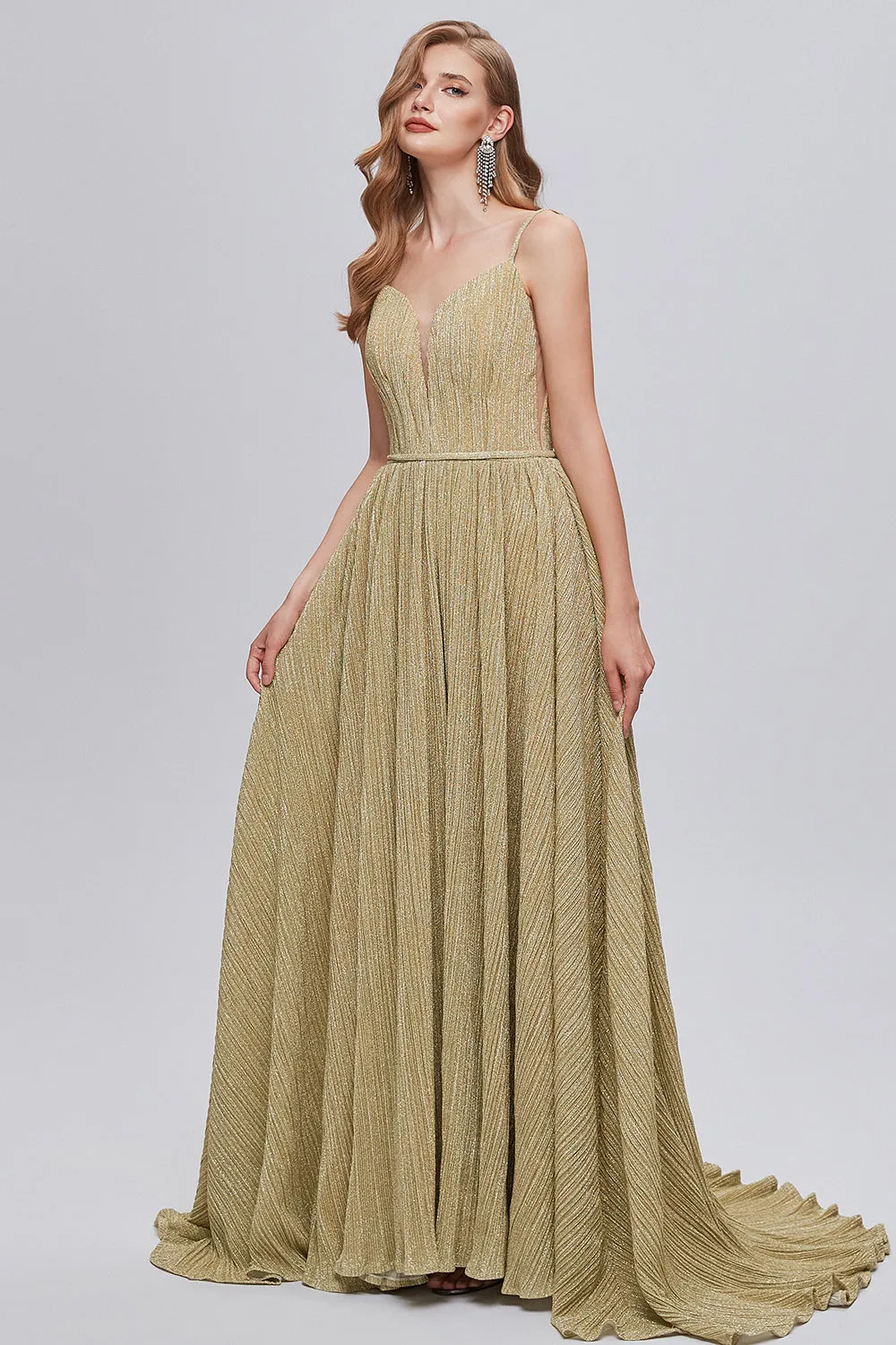 Golden Ruched A-Line Long Prom Dress sold by Zapaka product image thumbnail 5