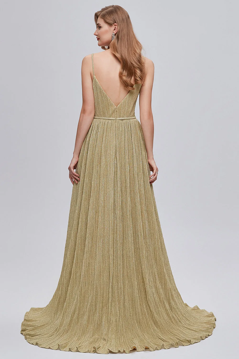 Golden Ruched A-Line Long Prom Dress sold by Zapaka product image thumbnail 2