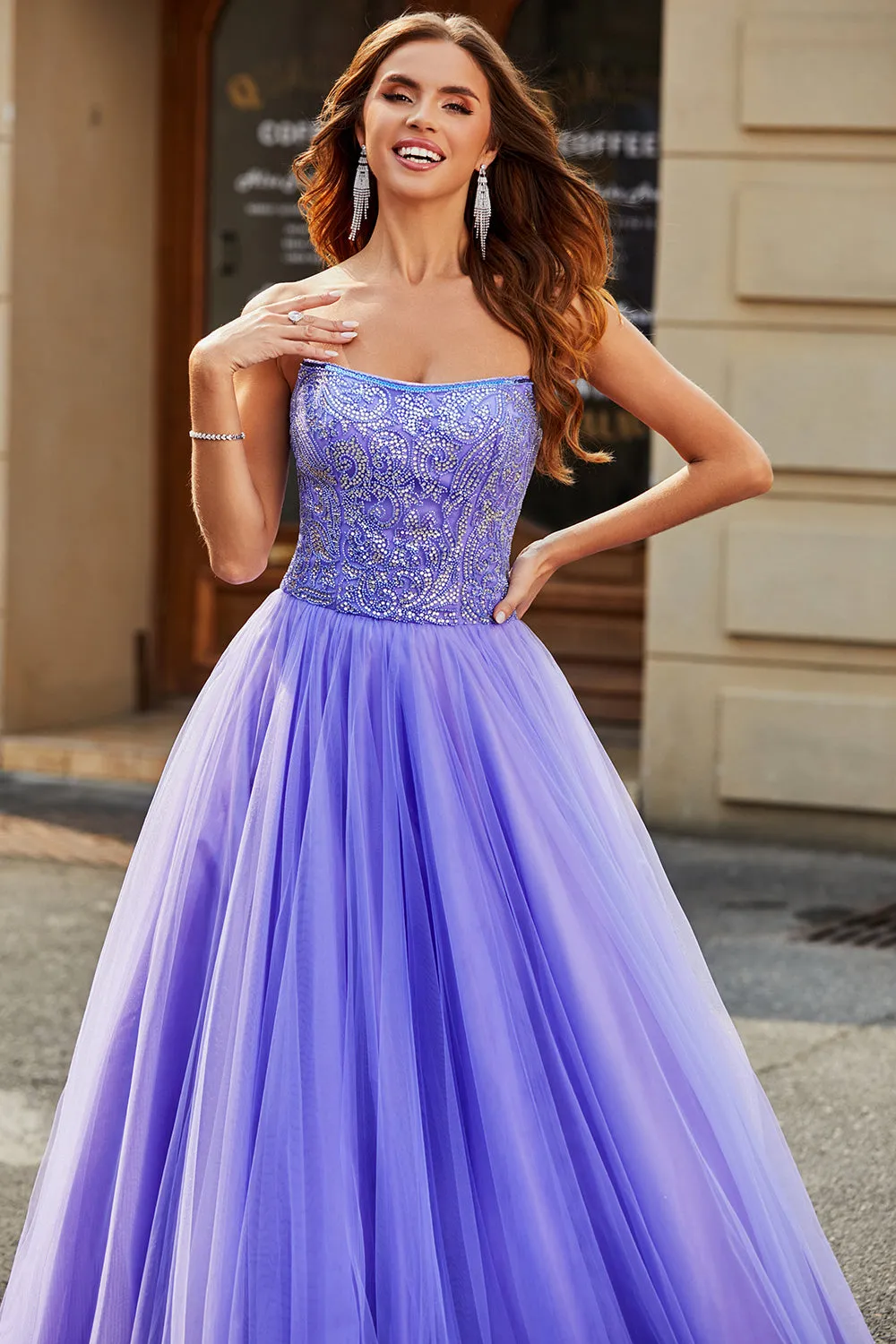 Stunning A Line Strapless Lilac Long Prom Dress with Beading sold by Zapaka product image thumbnail 5
