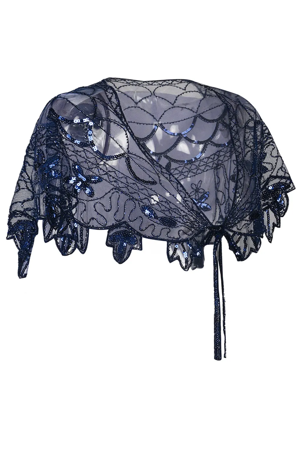 1920s Blue Flower Sequin Women Cape sold by Zapaka product image thumbnail 4