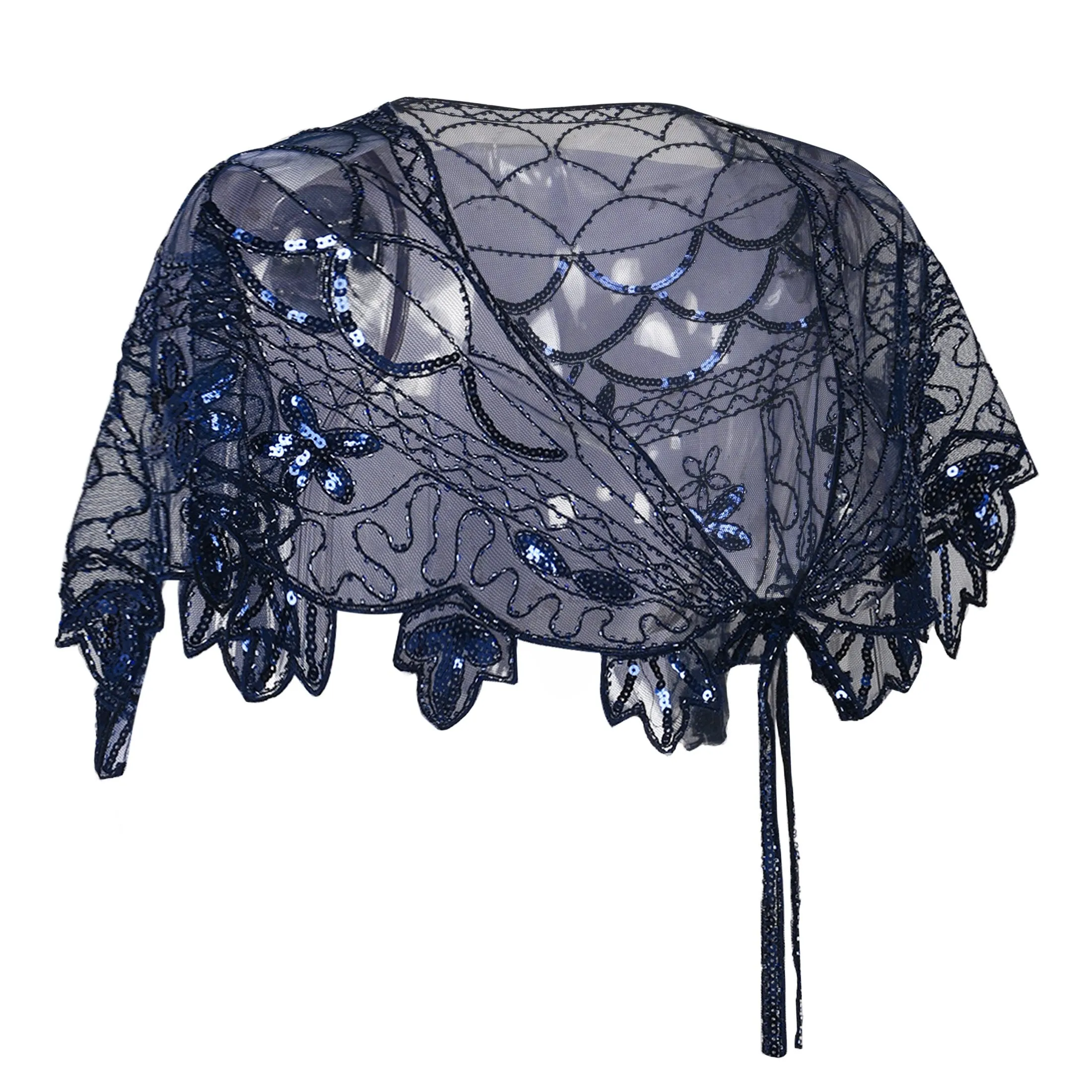 1920s Blue Flower Sequin Women Cape sold by Zapaka product image thumbnail 2