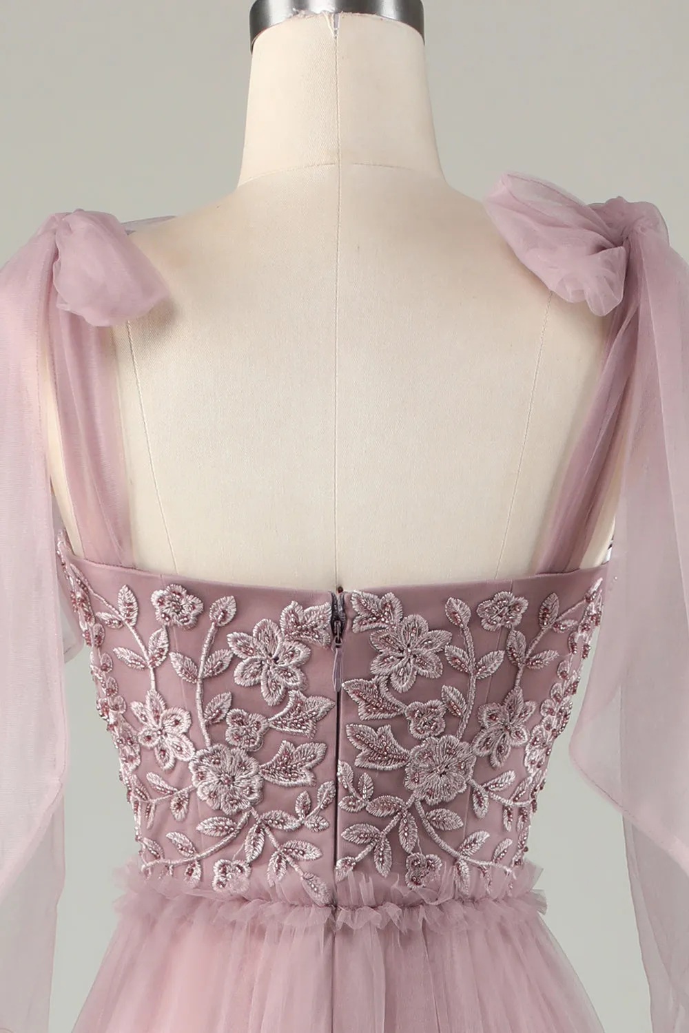 Tulle V-Neck Dusty Pink Bridesmaid Dress with Beading sold by Zapaka product image thumbnail 5