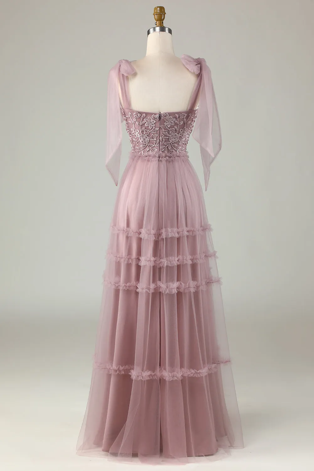 Tulle V-Neck Dusty Pink Bridesmaid Dress with Beading sold by Zapaka product image thumbnail 2