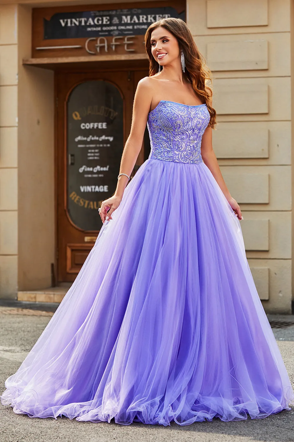 Stunning A Line Strapless Lilac Long Prom Dress with Beading sold by Zapaka product image thumbnail 4