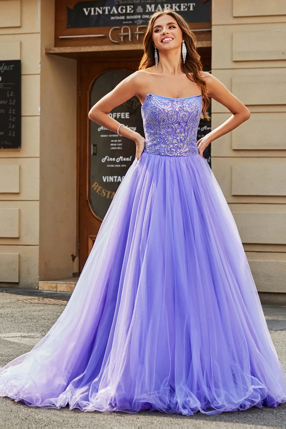 Stunning A Line Strapless Lilac Long Prom Dress with Beading sold by Zapaka product image thumbnail 3