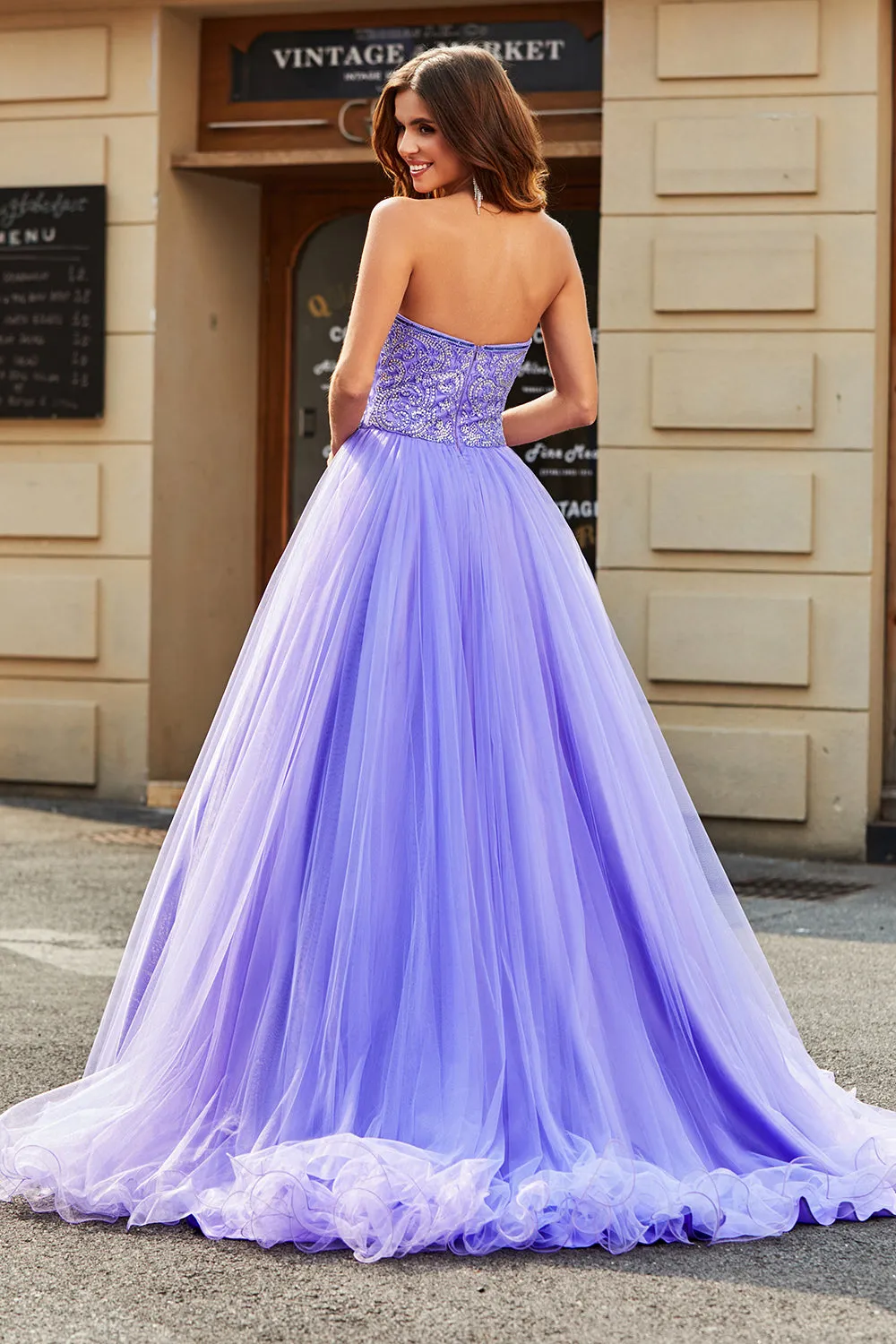 Stunning A Line Strapless Lilac Long Prom Dress with Beading sold by Zapaka product image thumbnail 2
