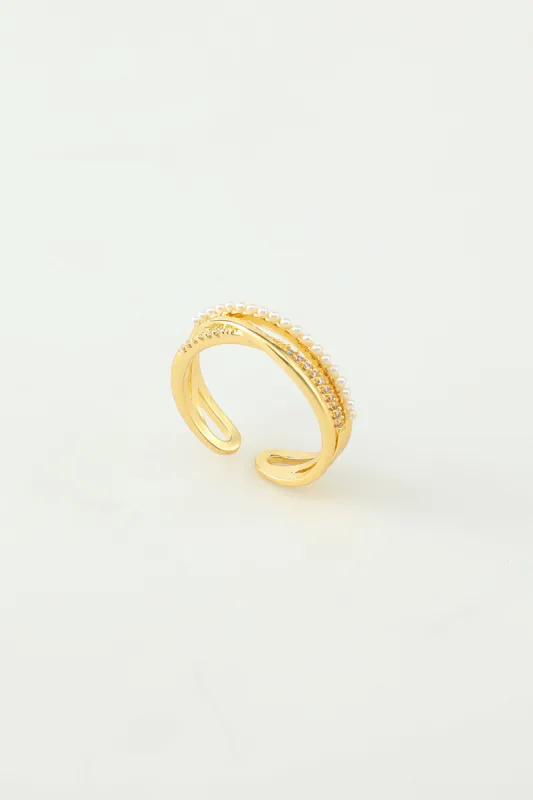 Golden Zircon Ring with Pearl sold by Zapaka