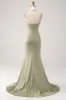 Sheath Pistachio V-Neck Beaded Long Prom Dress With Slit sold by Zapaka