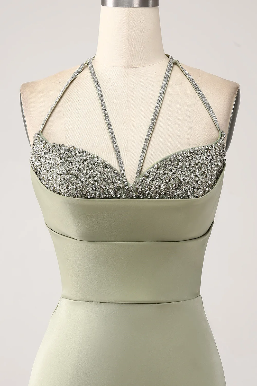 Sheath Pistachio V-Neck Beaded Long Prom Dress With Slit sold by Zapaka product image thumbnail 4