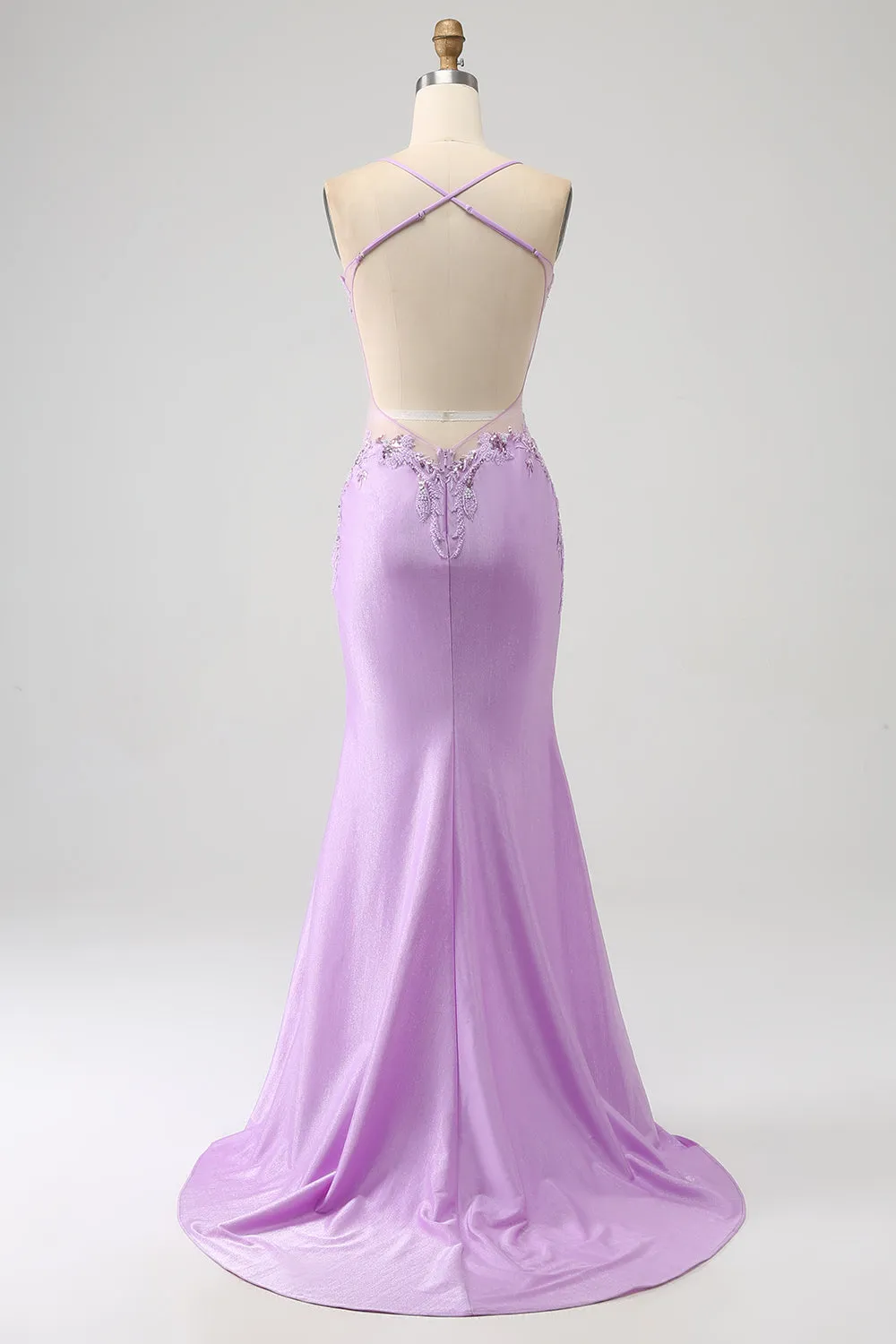 Trendy Mermaid Spaghetti Straps Lilac Long Prom Dress with Appliques Beading sold by Zapaka product image thumbnail 2