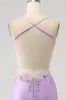 Trendy Mermaid Spaghetti Straps Lilac Long Prom Dress with Appliques Beading sold by Zapaka
