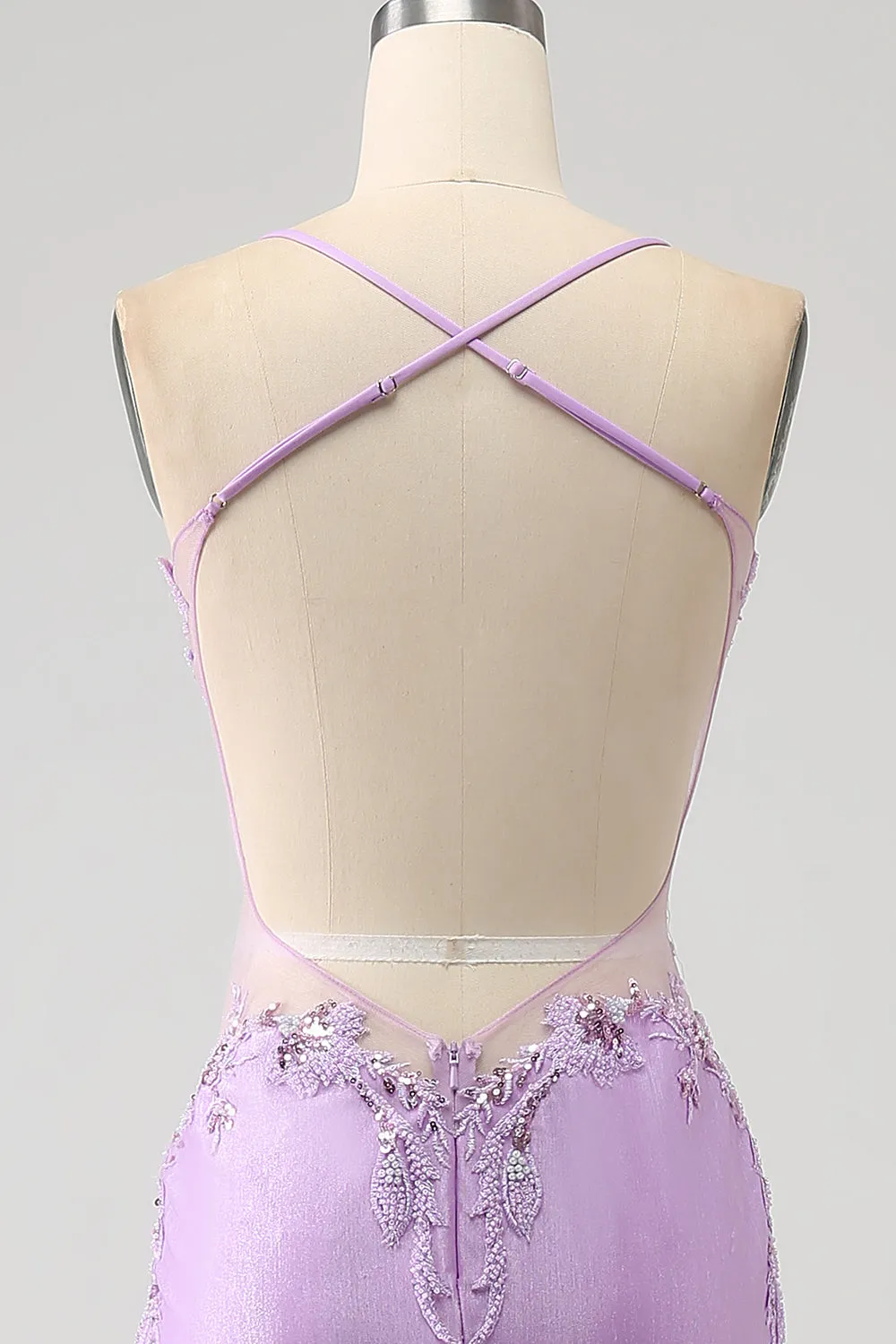 Trendy Mermaid Spaghetti Straps Lilac Long Prom Dress with Appliques Beading sold by Zapaka product image thumbnail 5