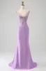 Trendy Mermaid Spaghetti Straps Lilac Long Prom Dress with Appliques Beading sold by Zapaka