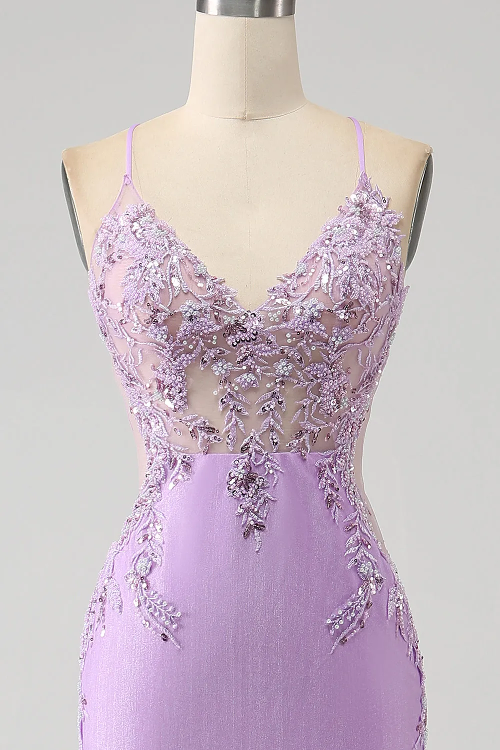 Trendy Mermaid Spaghetti Straps Lilac Long Prom Dress with Appliques Beading sold by Zapaka product image thumbnail 4