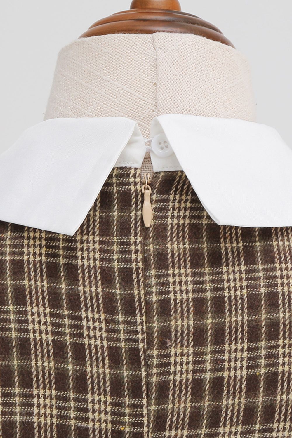 Coffee Plaid Vintage 1950s Dress with Long Sleeves sold by Zapaka product image thumbnail 5