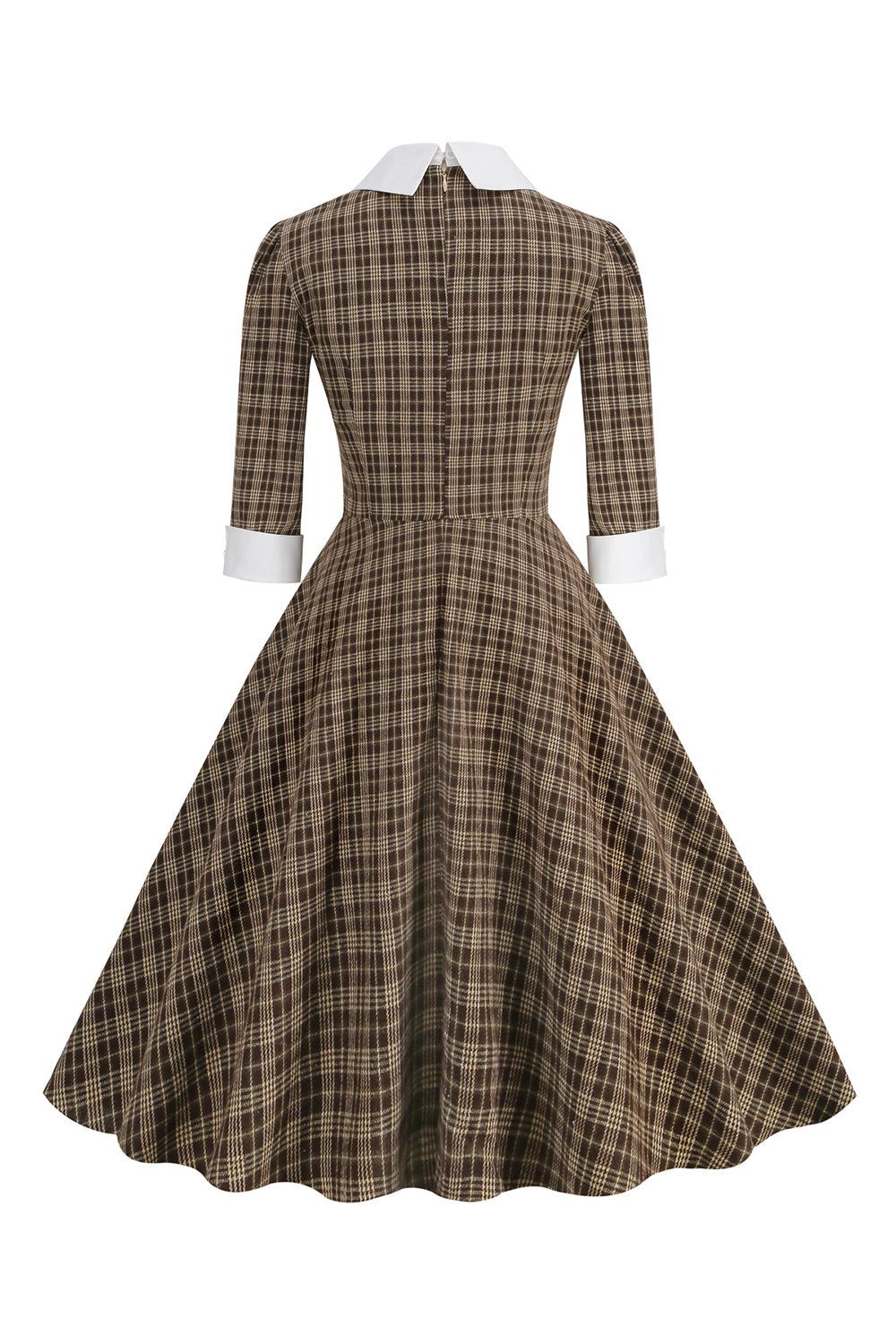 Coffee Plaid Vintage 1950s Dress with Long Sleeves sold by Zapaka product image thumbnail 2