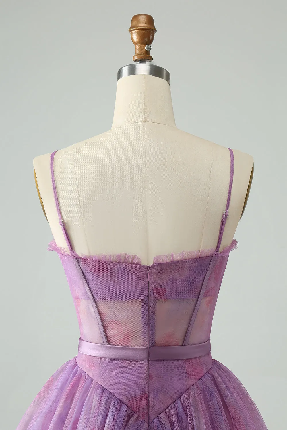 Purple A Line Spaghetti Straps Floral Corset Short Homecoming Dress sold by Zapaka product image thumbnail 5