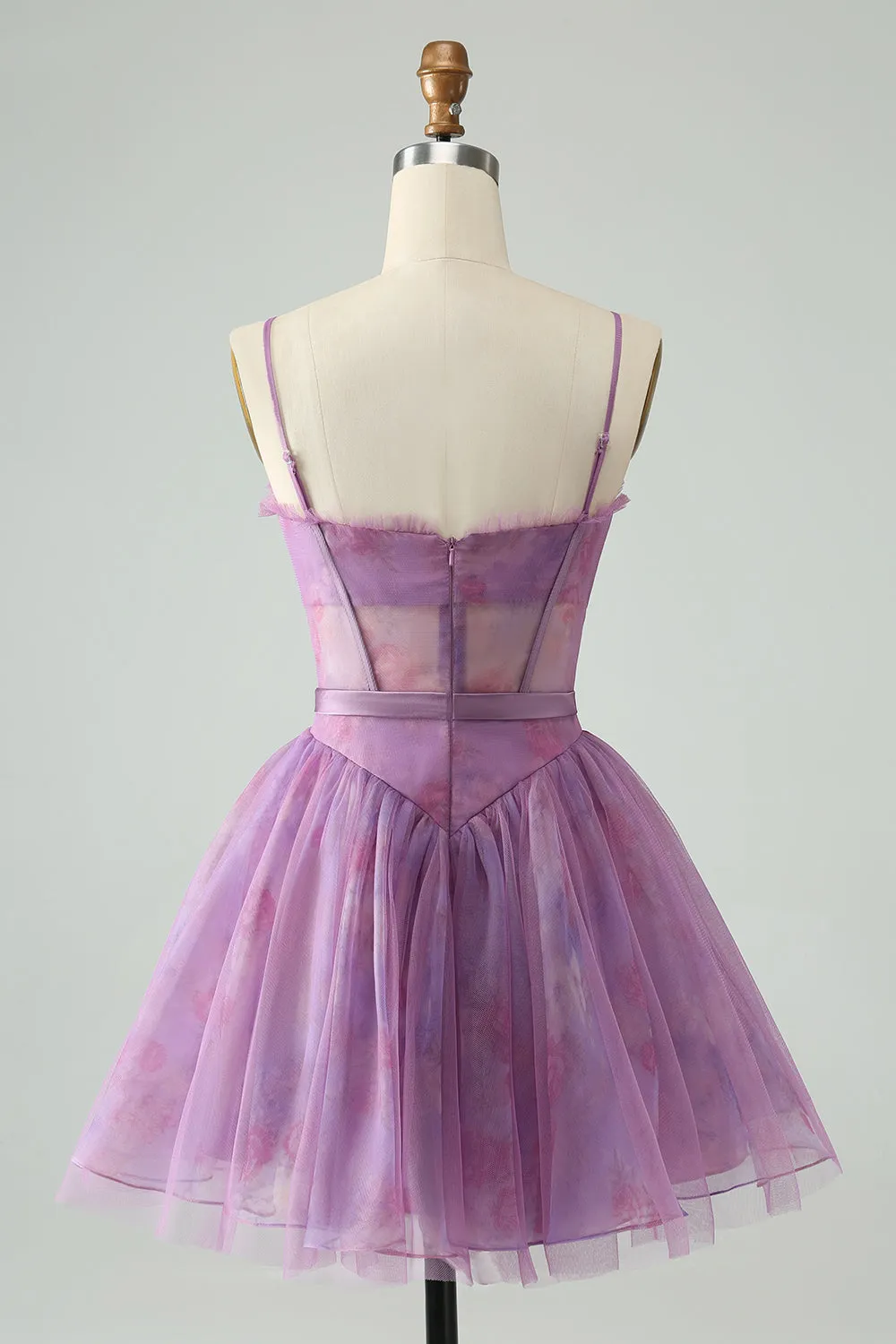 Purple A Line Spaghetti Straps Floral Corset Short Homecoming Dress sold by Zapaka product image thumbnail 2