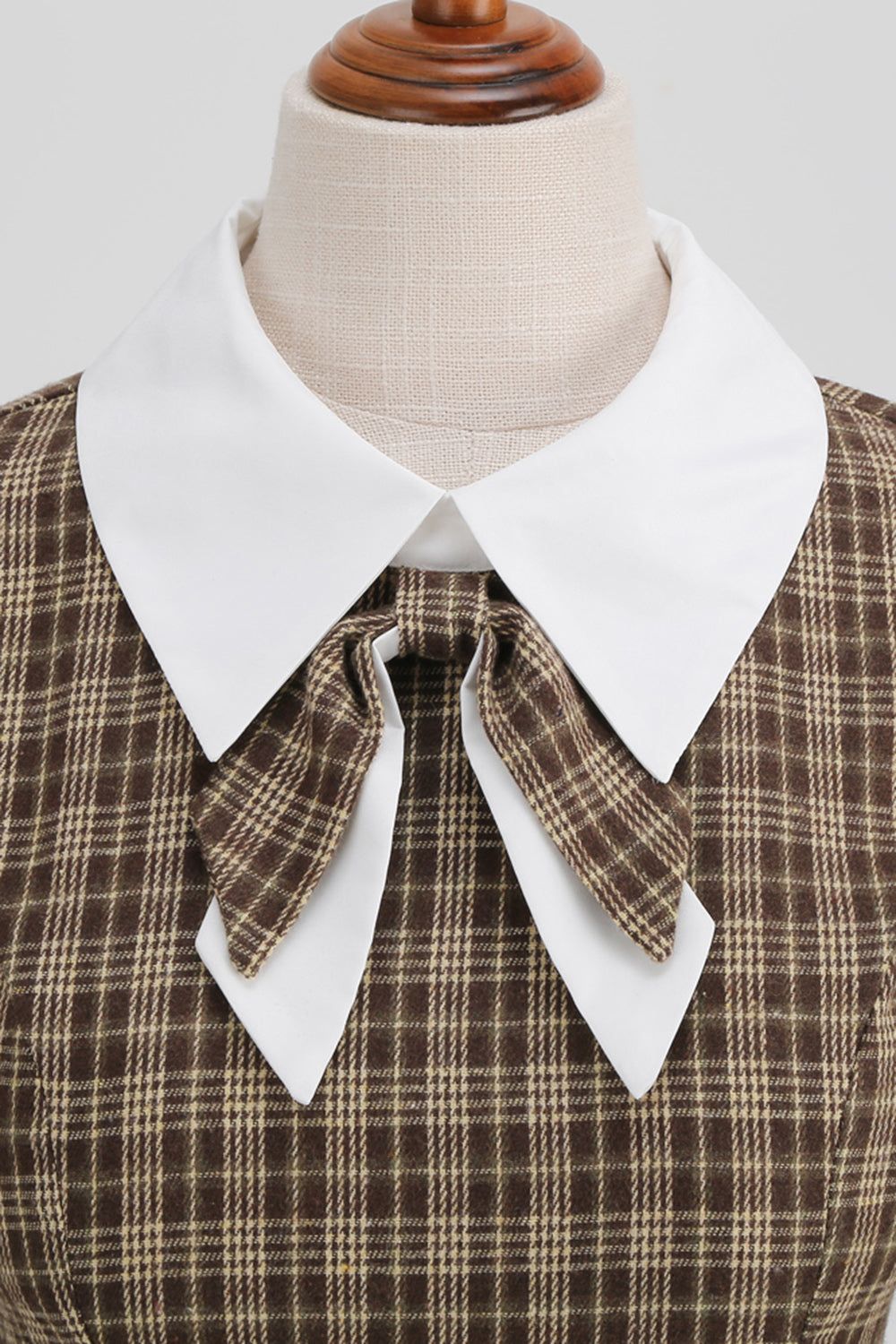 Coffee Plaid Vintage 1950s Dress with Long Sleeves sold by Zapaka product image thumbnail 4